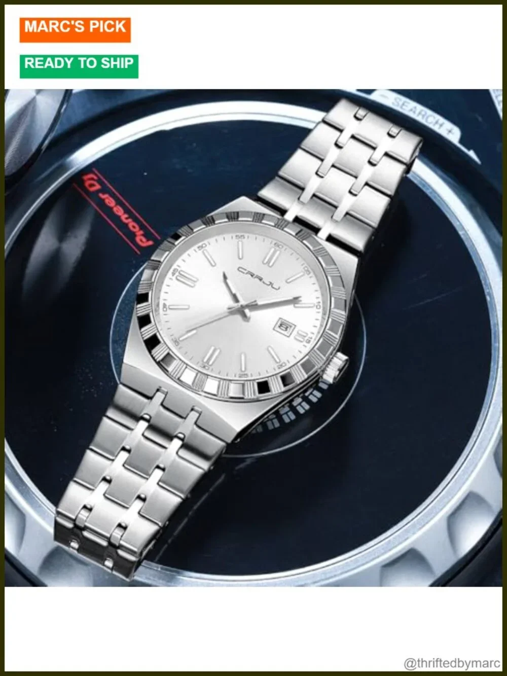 Luminous Analog Quartz Wristwatch, Business Calendar Watch Silver Stainless